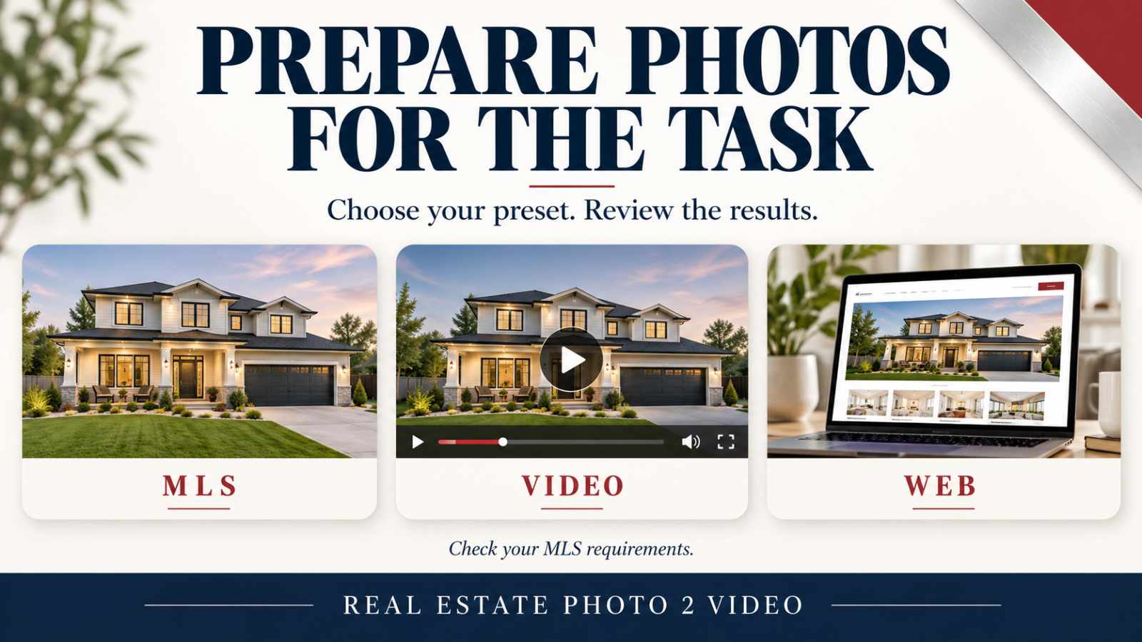 Real estate photo prep MLS, video, web