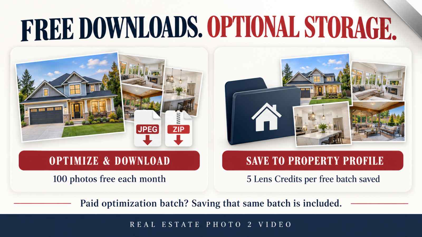 Real estate downloads, optional storage